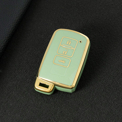 TOD1T1 Green-Gold Plating Soft TPU Remote Car Key Case for Toyota Camry Corolla RAV4 Highlander Avalon 2015 - 2017 4 Buttons Cover Shell Holder