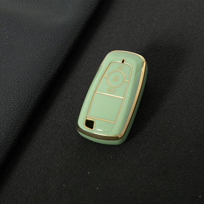 FOB1T1 Green-Gold Plating TPU Car Key Case Cover Holder for Ford Fusion Edge Mustang Explorer F150 F250 F350
