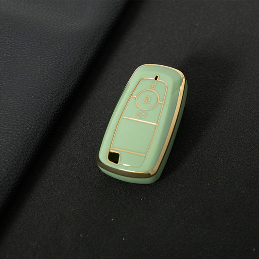 FOB1T1 Green-Gold Plating TPU Car Key Case Cover Holder for Ford Fusion Edge Mustang Explorer F150 F250 F350