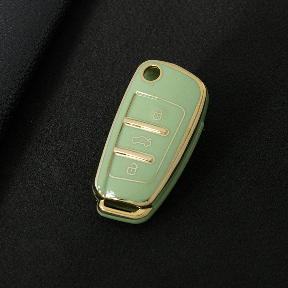 AUD1T1 Green-Gold Plating Car Key Cover For Audi Q3 Q7 Q5 TT Q2L A3 A1 Fold Key Rings Keychain Bag