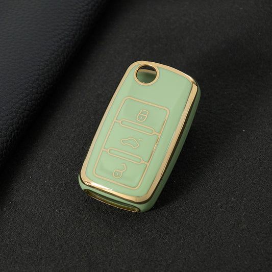 VOB1T1 Green-Gold Plating Car Key Cover For Volkswagen Sagitar PASSAT CC Polo Skoda Key Rings Keychain
