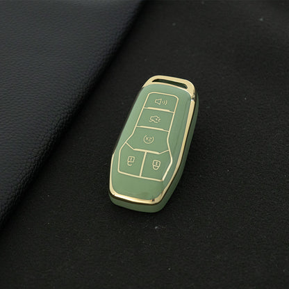 FOC2T1 Green-Gold Plating Soft Tpu Car Key Case Fob Cover for Ford Fusion Mondeo Mustang F-150 Explorer Edge 2015 2016 2017 2018 Car Accessories