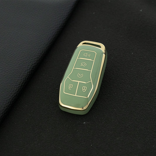 FOC2T1 Green-Gold Plating Soft Tpu Car Key Case Fob Cover for Ford Fusion Mondeo Mustang F-150 Explorer Edge 2015 2016 2017 2018 Car Accessories