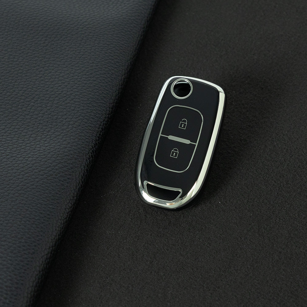 REL1T1 Black-Silver Plating TPU Car Key Case Cover for Renault Kadjar Captur Megane Sandero Stepway Logan Clio 5 2022 Arkana 2020 2021 Kwid 2023