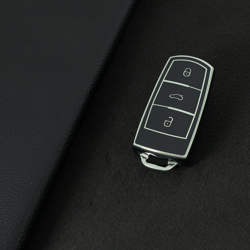 VOH1T1 Black-Silver Plating TPU Flip Remote Car Keychain Cover for VW VolksWagen B6 B7 3C Magotan Passat CC 3-Button Design