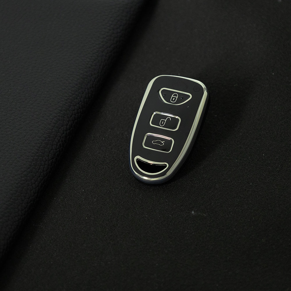 HYJ2T1 Black-Silver Plating New TPU Car Key Case Cover Shell for Hyundai Kia Tucson Sonata Santa FE Carens