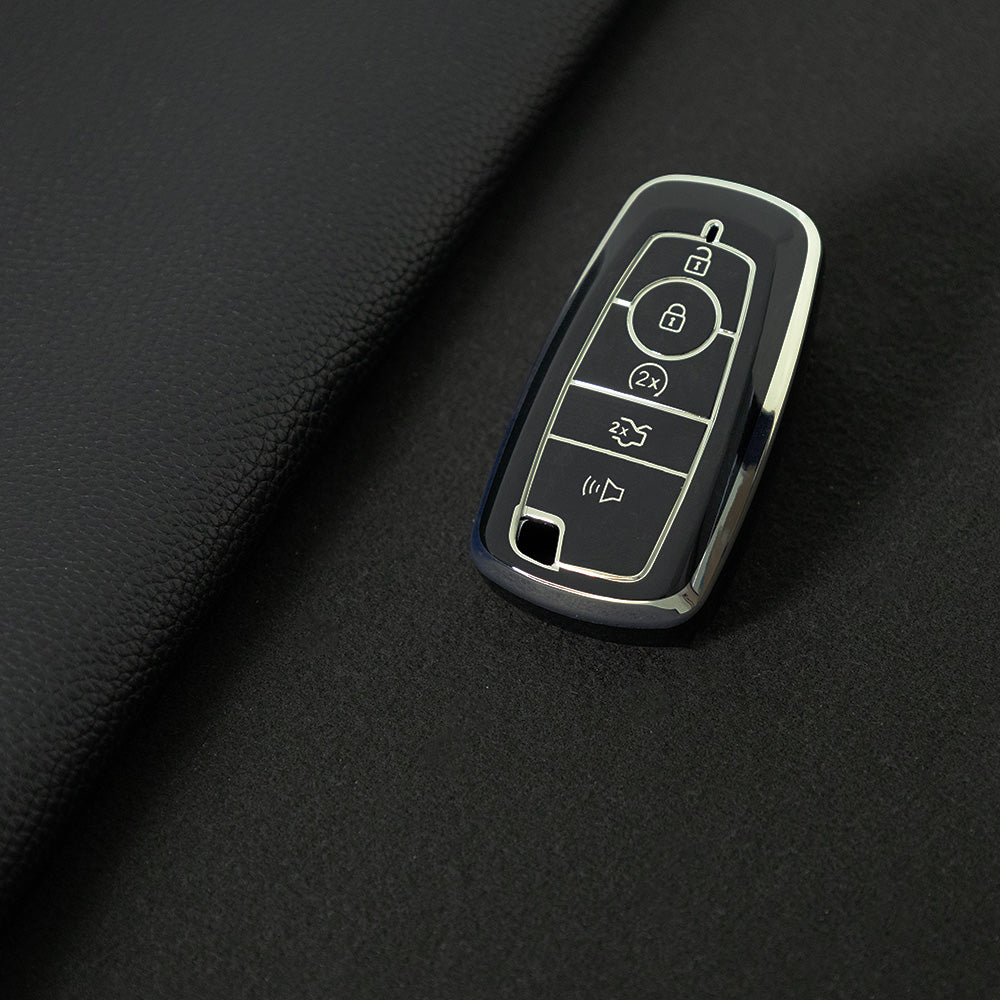FOB4T1 Black-Silver Plating Car Key Cover Car Key Case Cover for Ford Fiesta Mk8 MK3 MK7 Puma Focus 2 3 MK3 Mk4 Mondeo Mk5 Mk4 Explorer Ecosport Kuga C MAX Bronco Mustang