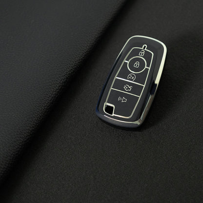 FOB4T1 Black-Silver Plating Car Key Cover Car Key Case Cover for Ford Fiesta Mk8 MK3 MK7 Puma Focus 2 3 MK3 Mk4 Mondeo Mk5 Mk4 Explorer Ecosport Kuga C MAX Bronco Mustang