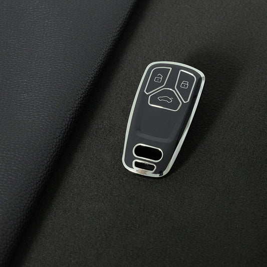 AUA1T1 Black-Silver Plating Car Key Cover For Audi A6 A5 Q7 S4 S5 A4 B9 Q7 A4L 4M 8W Q5 TT TTS RS 8S Coupe 2016 2017 2018 Accessories Fashion TPU Car Key Case Cover