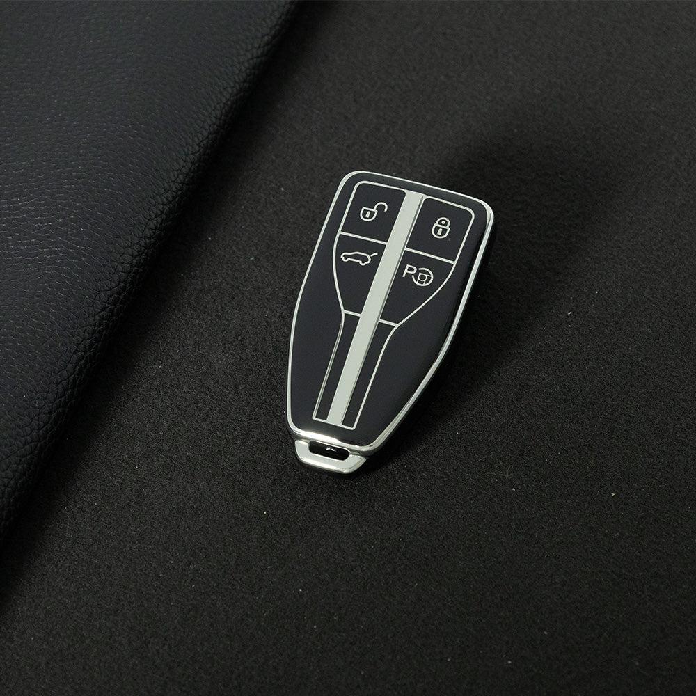 HNA2T1 Black-Silver Plating TPU Car Key Case Cover for Hong Qi HS5 HS3 HS7 H5 H9 H6