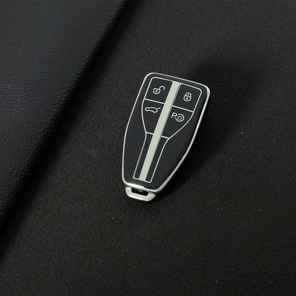 HNA2T1 Black-Silver Plating TPU Car Key Case Cover for Hong Qi HS5 HS3 HS7 H5 H9 H6