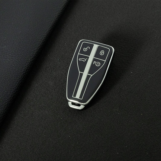 HNA2T1 Black-Silver Plating TPU Car Key Case Cover for Hong Qi HS5 HS3 HS7 H5 H9 H6