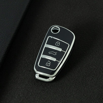 AUD1T1 Black-Silver Plating Car Key Cover For Audi Q3 Q7 Q5 TT Q2L A3 A1 Fold Key Rings Keychain Bag