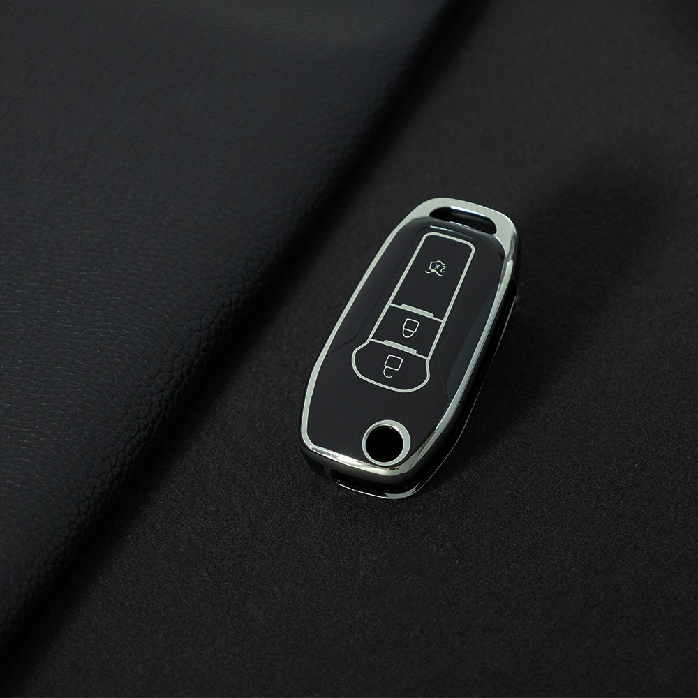 FOA1T1 Black-Silver Plating Car Key Cover Hot Sale TPU Car Key Case for Ford ESCORT Edge Taurus Ecosport Car Key Shell Cover