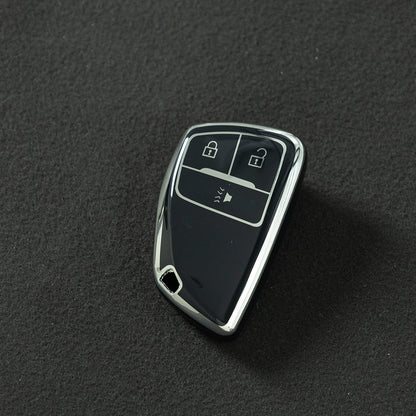 CEV1T1 Black-Silver Plating Tpu Car Key Case Fob Cover Shell for Chevrolet Tahoe Suburban for GMC Yukon for Buick ENVISION S Plus Avenir 2020 2021 2022 2023