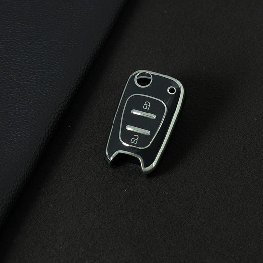 HYG1T1 Black-Silver Plating TPU Car Flip Key Case Cover Shell Fob for Hyundai I20 I30 Ix20 Ix35 Elantra Accent for KIA Sportage Rio 3 Soul Optima Ceed K5 K2