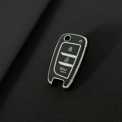 HYB2T1 Black-Silver Plating TPU Car Key Case Cover for Hyundai Solaris 2 Elantra I30 I35 I40