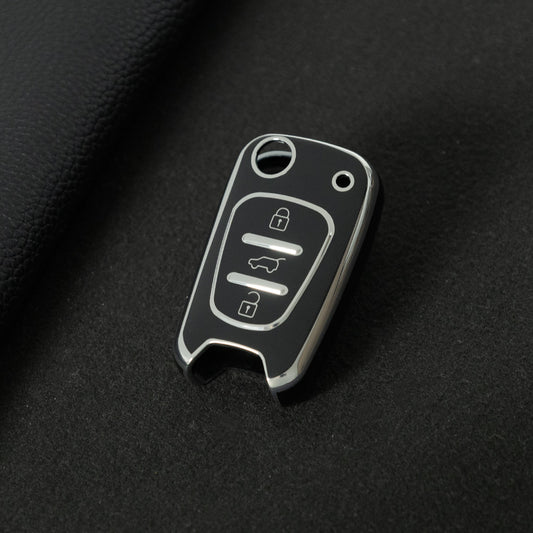 HYG2T1 Black-Silver Plating Car Key Cover For Hyundai I20 I30 Ix20 Ix35 for Kia Ceed Picanto Sportage TPU Car Key Case Cover Shell Bag Holder Fob Keychain Accessories