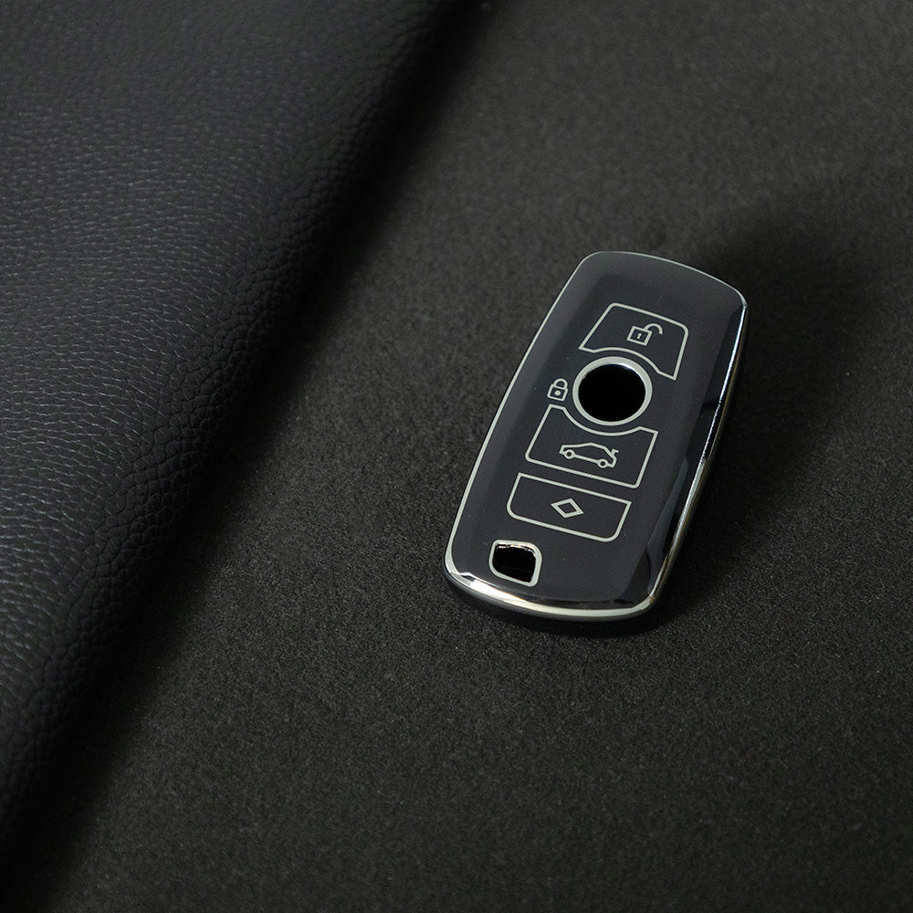 BMC1T1 Black-Silver Plating Car Key Cover BMW Car Key Case Cover TPU Flip Remote Accessory for 1 2 3 4 5 6 7 X3 X4 X5 X6 F36 F25 F26 F30 F34 F10 F07 F20 Z10 G30