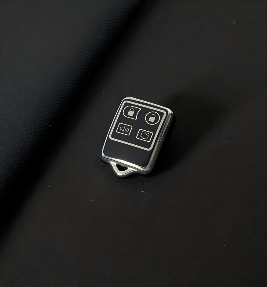 FOK1T1 Black-Silver Plating 4 Buttons Key Remote Protective Sleeve Cover for Ford Car Wireless Key Cover Case