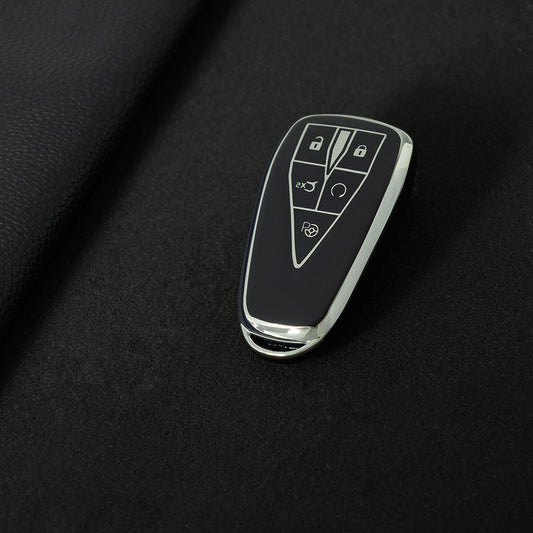 CHC3T1 Black-Silver Plating Car Key Cover Soft TPU Car Key Case Cover Shell Sleeve Protector for CHANGAN CS75 Plus Unit Univ CS35 CS55 OSHAN X5 X7 Key Rings Keychain Bag