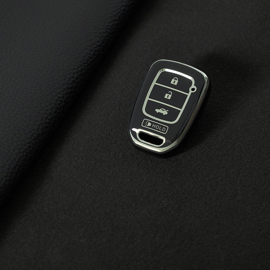 HOM3T1 Black-Silver Plating Car Key Cover For Honda Smart Car Key Fob Cover Holder for Accord Civic Passport Pilot Odyssey Ridline HRV CRV-Key Accessories