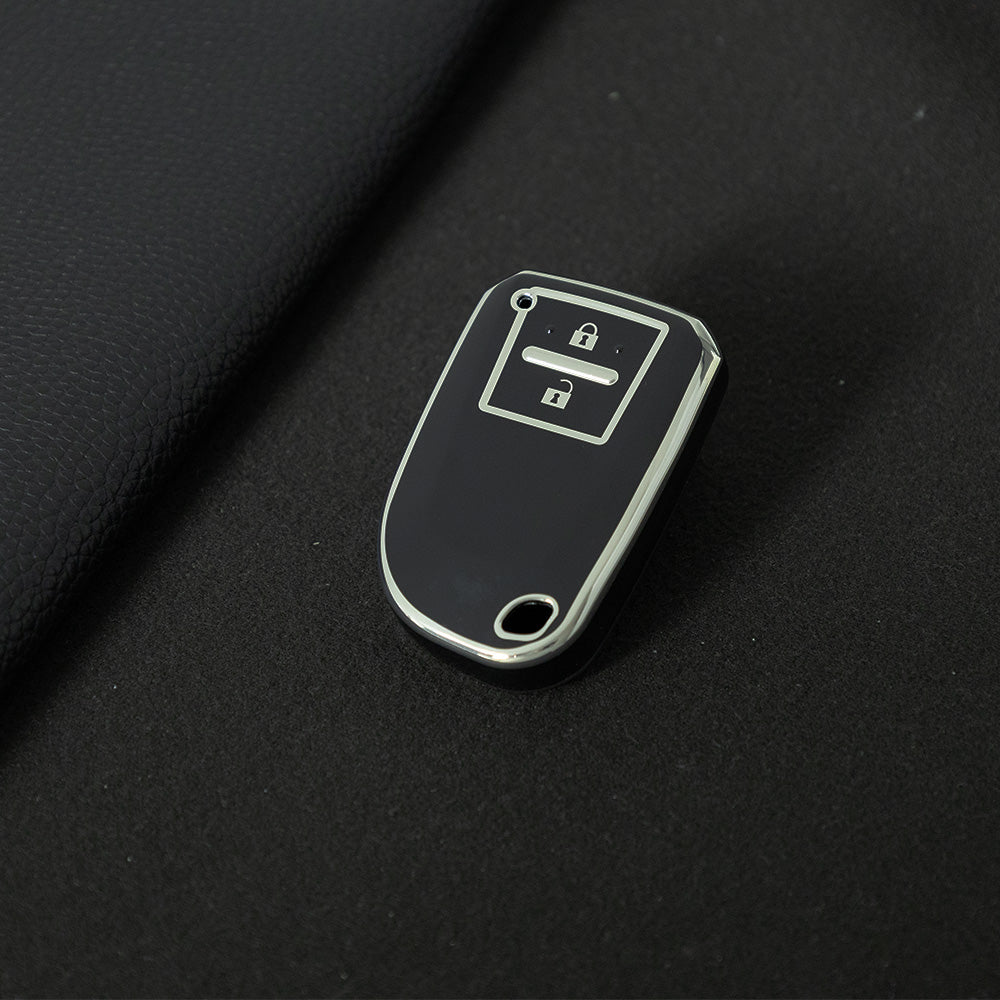 TOI2T1 Black-Silver Plating  2 Buttons TPU Car Key Cover Case for Toyota Yaris HAIs 2020 Hiace 200 Sienta