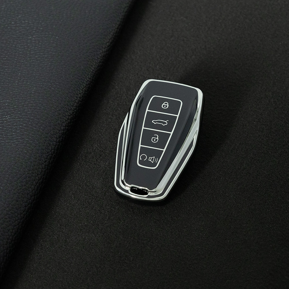 GEB3T1 Black-Silver Plating Car Key Cover For Geely Auto Tugella EPro Emgrand L S GS GL EV RS Coolray Atlas Pro Proton X7 Geometry Fob