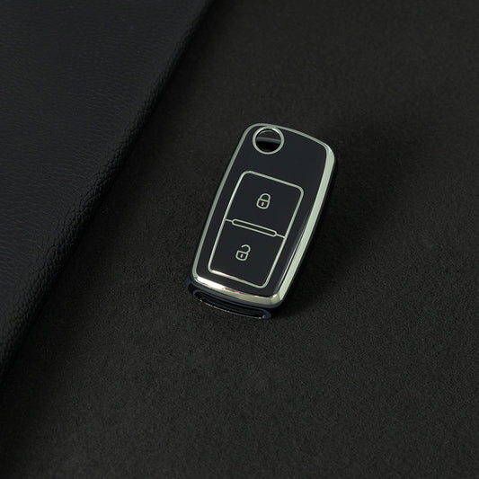 VOB2T1 Black-Silver Plating Car Key Cover for VW Golf Tiguan Passat Lavida Jetta Bora Beetle Magotan Sagitar Santana Sharan