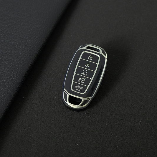 HYS2T1 Black-Silver Plating Premium Soft TPU Car Key Case Cover Shell for Hyundai IX25 IX35 MISTRA Elantra Tucson Sonata VERNA LAFESTA