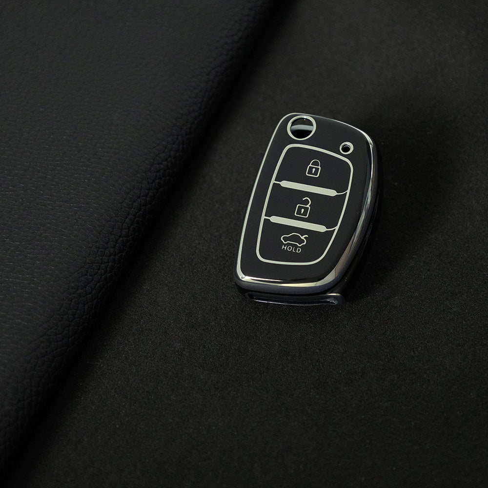 HYF2T1 Black-Silver Plating Car Accessories TPU Remote Car Key Case Cover Auto Key Shell Fob Holder Compatible with Hyundai Ix25 Ix35 Elantra Mistra