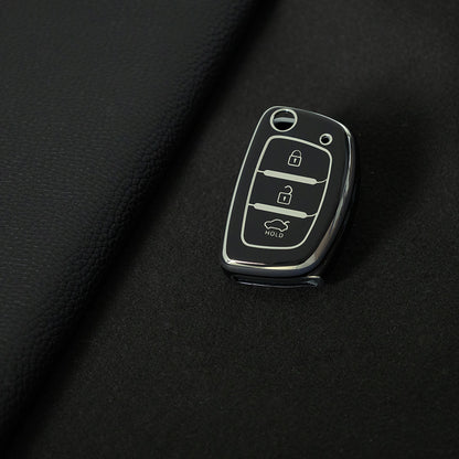 HYF2T1 Black-Silver Plating Car Accessories TPU Remote Car Key Case Cover Auto Key Shell Fob Holder Compatible with Hyundai Ix25 Ix35 Elantra Mistra