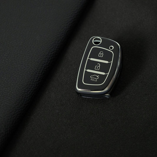HYF2T1 Black-Silver Plating Car Accessories TPU Remote Car Key Case Cover Auto Key Shell Fob Holder Compatible with Hyundai Ix25 Ix35 Elantra Mistra
