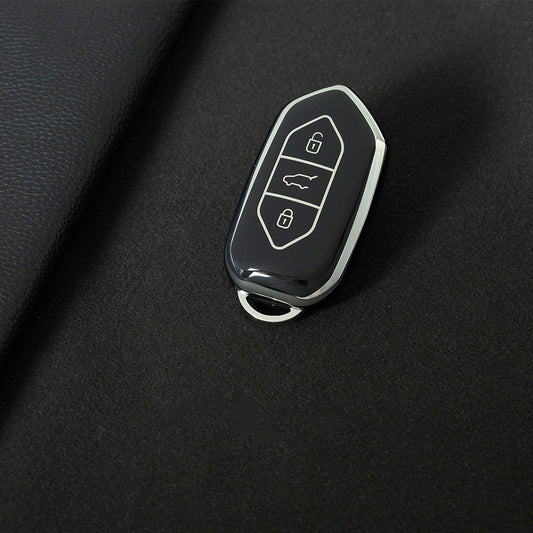 TGA1T1 Black-Silver Plating Car Key Cover Fashion TPU Car Remote Key Case Cover Shell Fob for Togg Protector Keyless Keychain Accessories