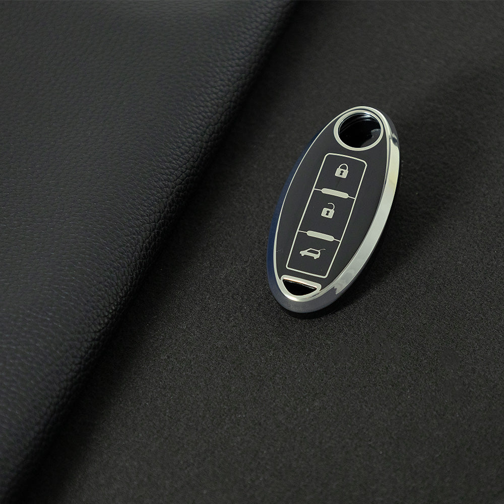 NIB3T1 Black-Silver Plating Car Key Cover High Quality Soft TPU 3-Button Popular Key Case Cover Shell for Nissan Patrol Tiida Qashqai X-Trail Juke Navara Car Accessory