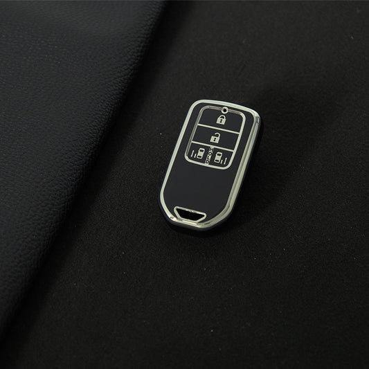 HOA12T1 Black-Silver Plating Car Key Case Cover Shell for Honda CRV CR-V Fit Civic Accord HR-V HRV City Odyssey XR-V E Key Protector Holder
