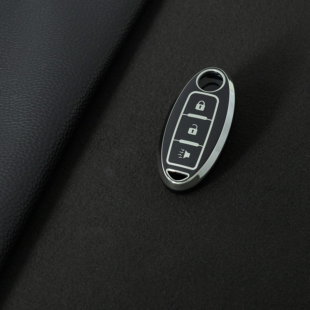 NIB2T1 Black-Silver Plating Car Key Cover TPU Car Key Case Cover Key Fob Cover for Nissan Leaf Micra Qashqai J11 J10 X Trail T32 Versa Note Patrol Accessories