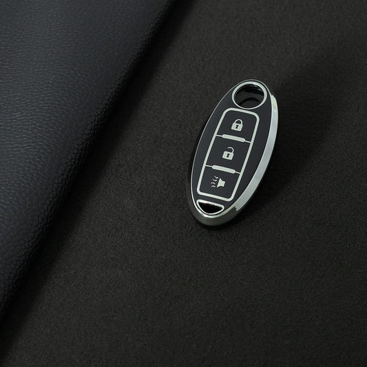 NIB2T1 Black-Silver Plating Car Key Cover TPU Car Key Case Cover Key Fob Cover for Nissan Leaf Micra Qashqai J11 J10 X Trail T32 Versa Note Patrol Accessories