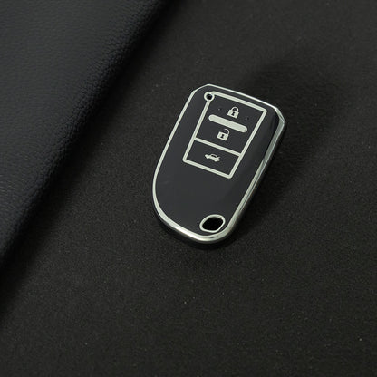 TOI1T1 Black-Silver Plating 3 Buttons TPU Car Key Cover Case for Toyota Yaris HAIs 2020 Hiace 200 Sienta