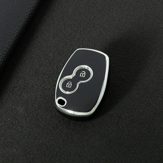 RED2T1 Black-Silver Plating Car Key Cover New TPU Soft Fob Key Cover for 2 Buttons /3 Buttons Key Case Shell Cover for Renault Clio Kangoo Twingo Modus Languna