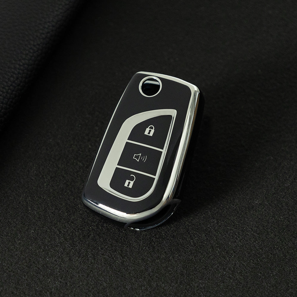 TOA4T1 Black-Silver Plating TPU Car Key Case Cover for Toyota Hilux Yaris RAV4 Corolla Avensis Aygo Verso Scion TC Auris
