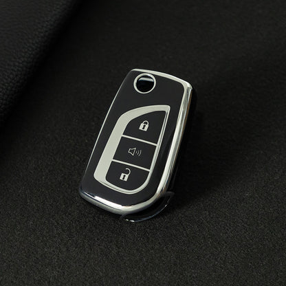 TOA4T1 Black-Silver Plating TPU Car Key Case Cover for Toyota Hilux Yaris RAV4 Corolla Avensis Aygo Verso Scion TC Auris