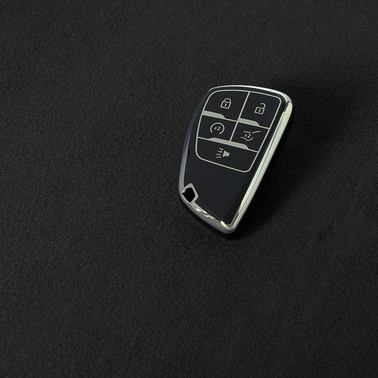 CEV3T1 Black-Silver Plating Car Key Cover Tpu Car Key Case Fob Cover Shell for Chevrolet Tahoe Suburban for GMC Yukon for Buick ENVISION S Plus Avenir 2020 2021 2022 2023