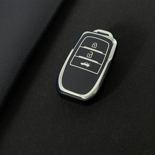 TOC1T1 Black-Silver Plating Car Key Cover For TPU Soft Car Key Fob Cover Smart Key Shell Case Protector Suitable for Toyota Corolla Camry Levin RAV4 Reiz