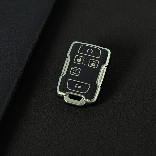 CEC2T1 Black-Silver Plating TPU Car Key Case Cover for Chevrolet Colorad Silverado GMC Sierra 1500