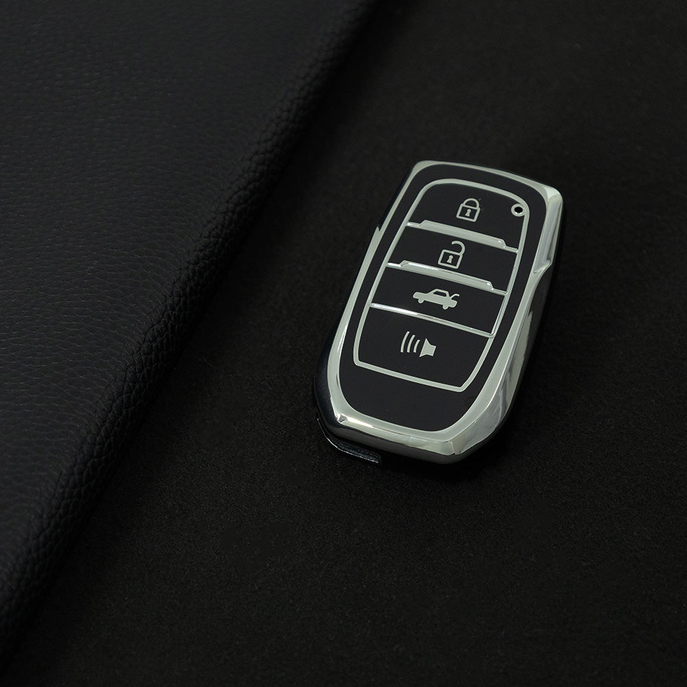 TOC6T1 Black-Silver Plating TPU Car Key Case Cover Fob for Toyota Corolla RAV4 CHR Camry Crown Auris Land Cruiser 200 Prado Protector Shell Accessories