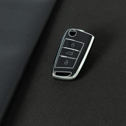 VOL1T1 Black-Silver Plating TPU Car Key Case for Volkswagen's Old Passat