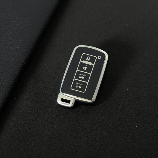 TOD6T1 Black-Silver Plating Car Key Cover For Toyota Camry TPU Car Key Case Cover Bag Shell Fob Protector 4 Button TPU Car Remote Key Fob Cover Case