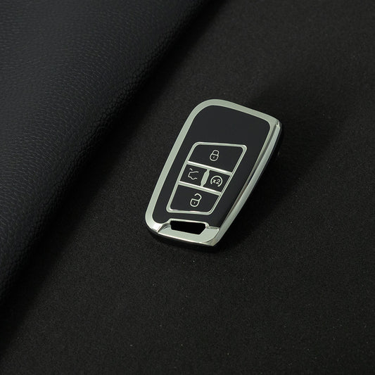 VOD2T1 Black-Silver Plating TPU Car Key Case for VW Golf Tiguan Passat Lavida Jetta Bora Beetle Magotan Sagitar Santana Sharan