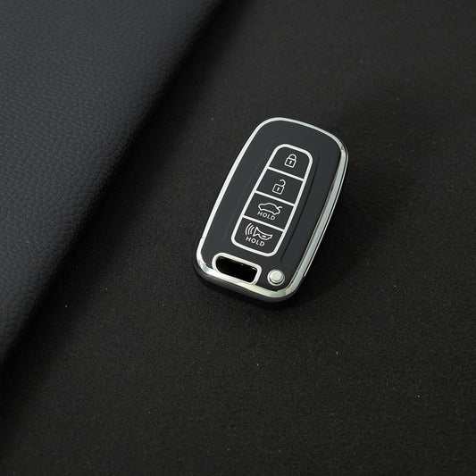 HYB1T1 Black-Silver Plating Premium Soft TPU Car Key Case Cover Shell for Hyundai Elantra KIA K2 K3 K4 KX5 Forte Sorento Sportage